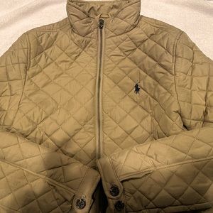 Childrens tan quilted down jacket. Polo by Ralph Lauren. Kids sized L 14-16.